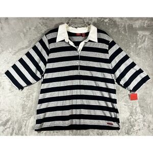 VTG Mossimo Women's Polo Shirt 3/4 Sleeve Collar SZ 2x 22W/24W NEW Cotton Stripe